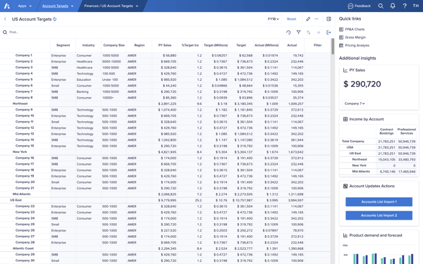 An Anaplan worksheet