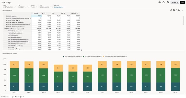 Oracle Hyperion Planning dashboard