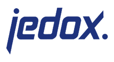 Jedox logo displayed in blue lowercase lettering on a transparent background.