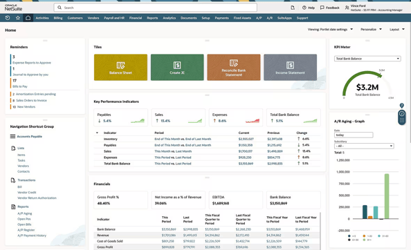 Oracle netsuite erp dashboard