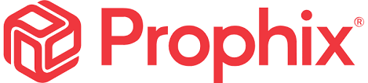 Prophix logo featuring a red cube icon