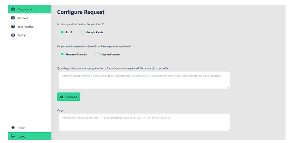 AI ExcelBot page