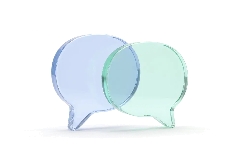 Two overlapping glass speech bubbles