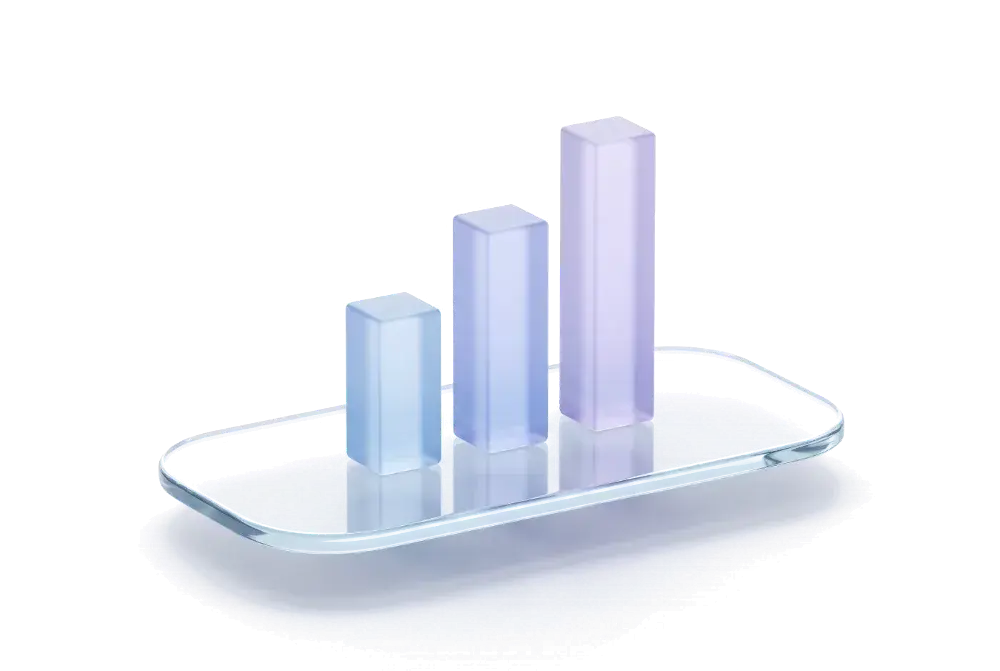Glass slide with three rising frosted glass bars