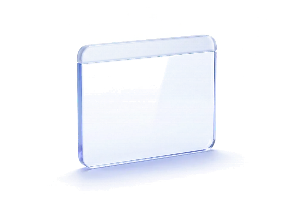 Clear rounded glass panel shaped like a browser window