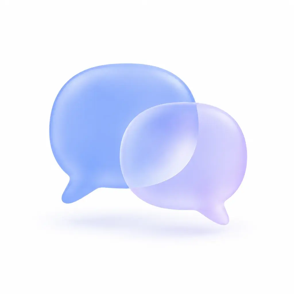 Glass chat bubbles representing Slack and Teams