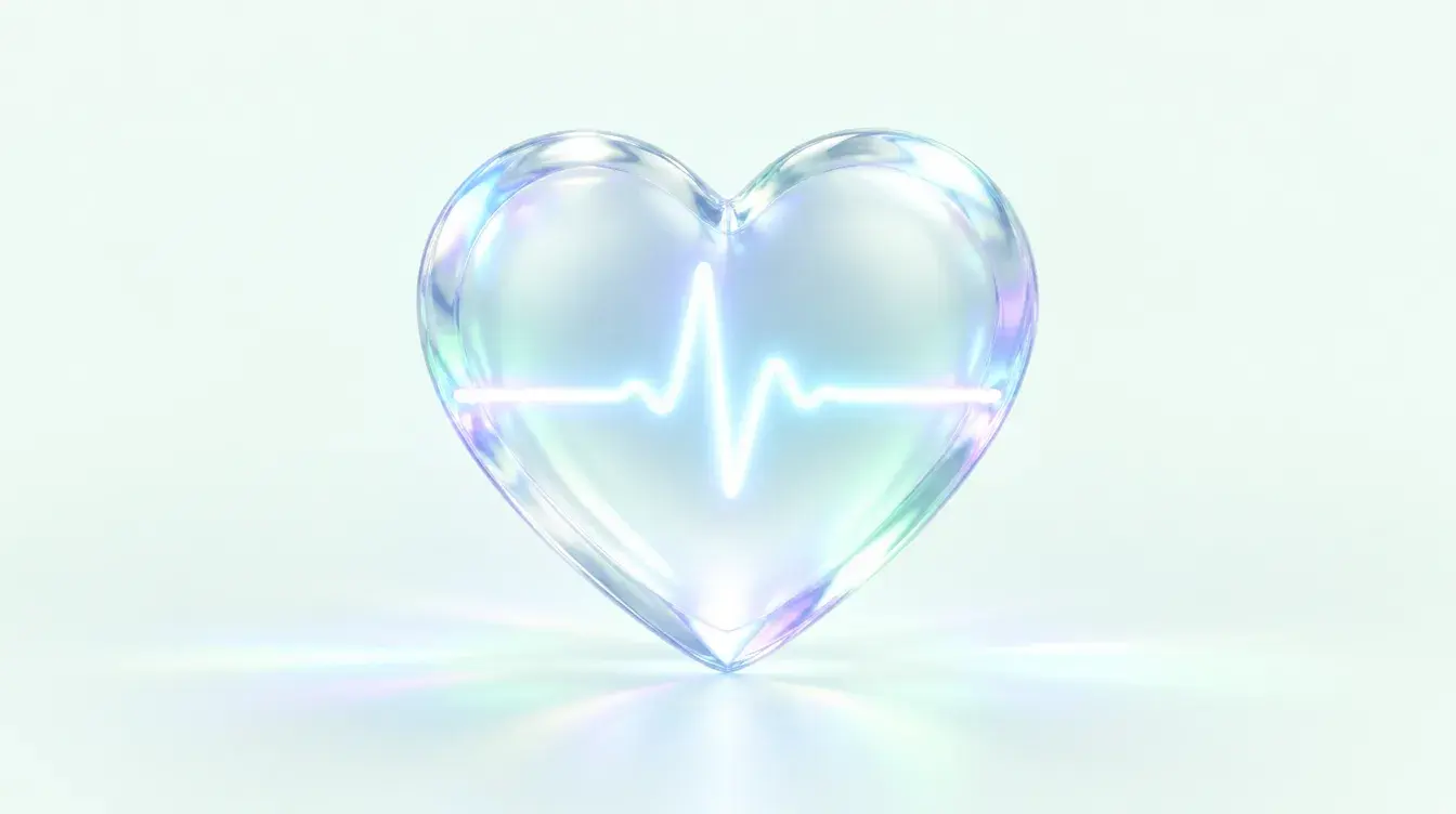 Glass heart with a heartbeat line of light
