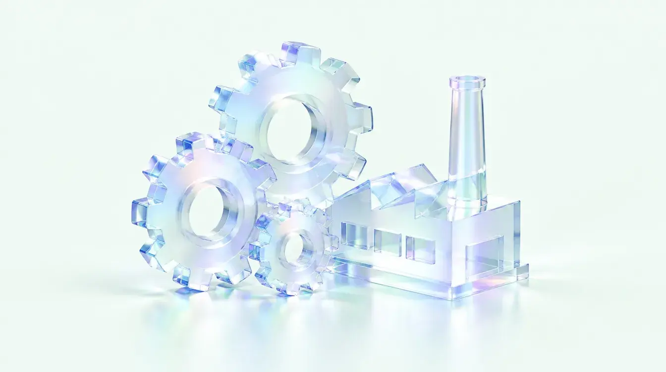 Glass gears beside a glass factory