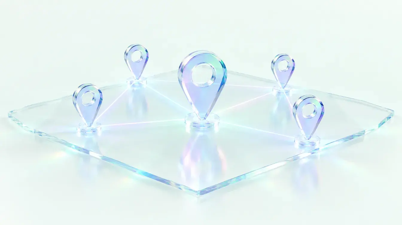 Glass location pins connected by light