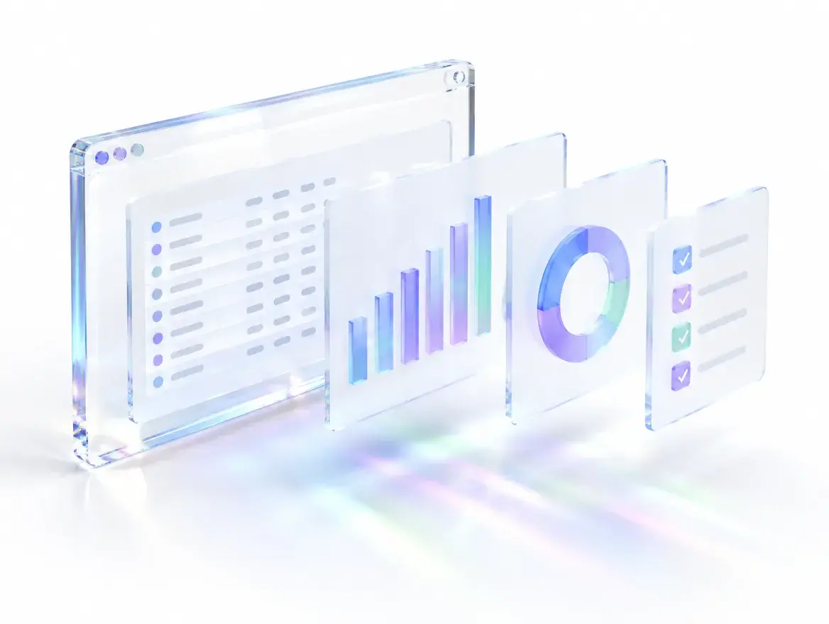 Layered glass panels representing the Cube Web workspace