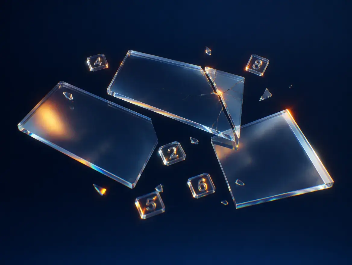 Stacked outdated glass panels representing stale numbers