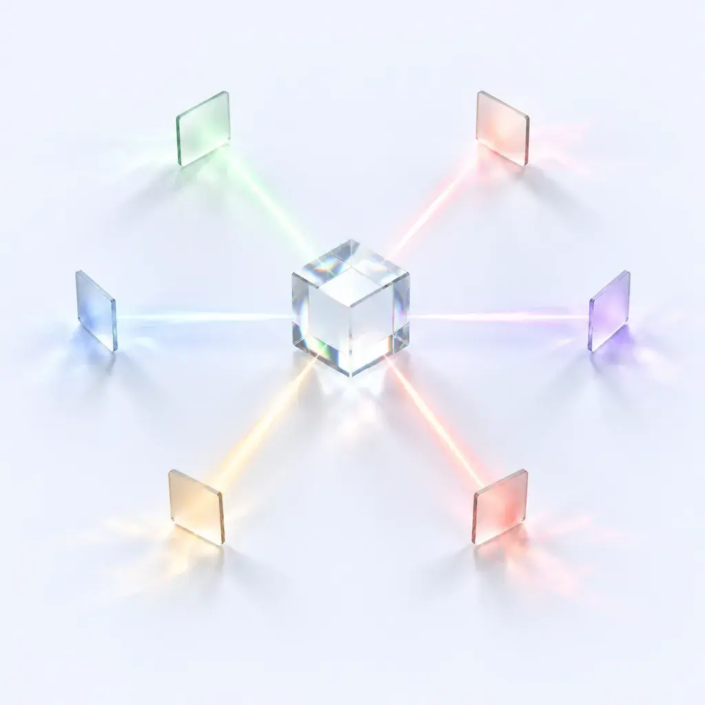 A glass prism splitting light toward the tools teams use
