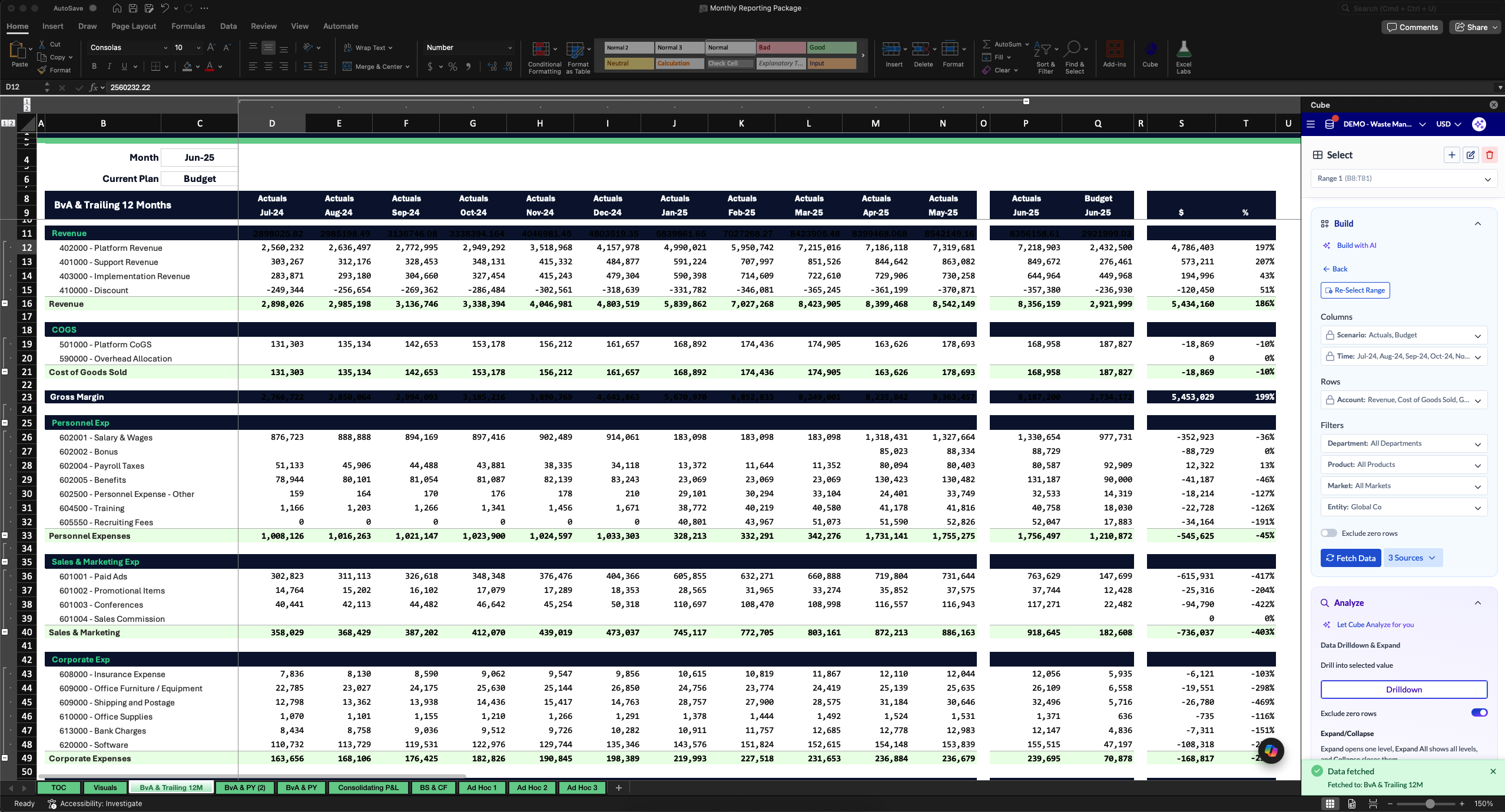 cube excel Spreadsheet integration